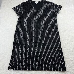Garnet Hill Dress‎ Womens L Black White Geometric Stripe Tencel V-Neck Pockets